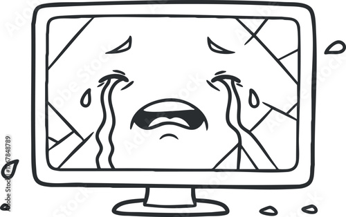 A sad cartoon computer monitor with tears illustrating digital frustration and emotion.