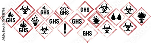Hazardous chemical safety labels biohazard, health hazard, fire, corrosive, explosive and warning