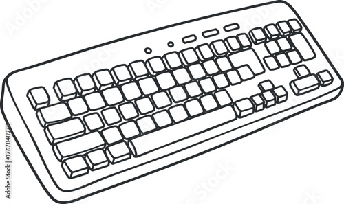 Illustration of a computer keyboard in a simple line art style on a white background