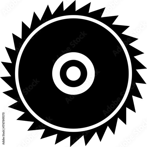 Black saw blade icon , circular saw cutter and sharp toothed disc in flat and line outline style, carpentry, construction, wood cutting, mechanic and industrial tool vector illustration
