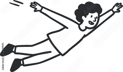 A joyful cartoon child flying through the air, symbolizing imagination and carefree play.