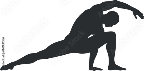 A dynamic silhouette of a male figure performing a yoga pose showcasing flexibility and strength.
