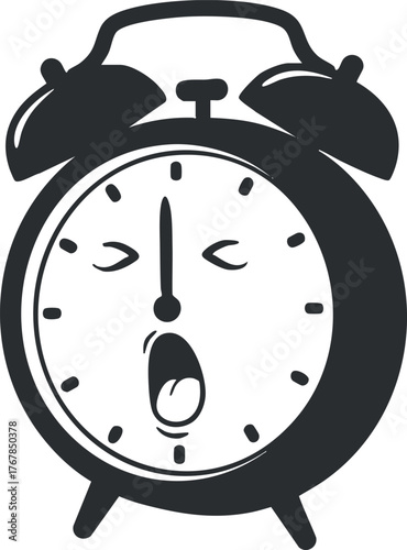 A humorous alarm clock illustration featuring a yawning face, perfect for time-related themes.