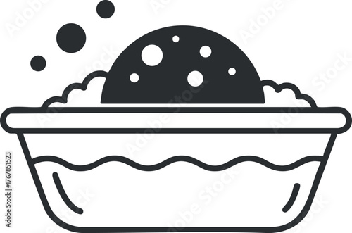 A simple illustration of a bowl filled with ice cream and decorative toppings.
