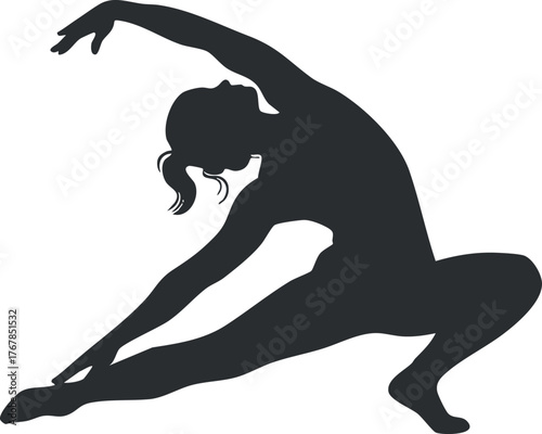 A dynamic silhouette of a dancer showcasing flexibility and graceful movement in a stretching pose.