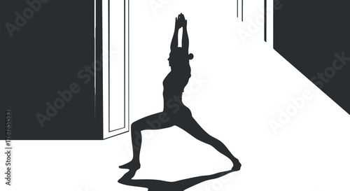 A silhouette of a person practicing yoga in a doorway, symbolizing wellness and mindfulness.