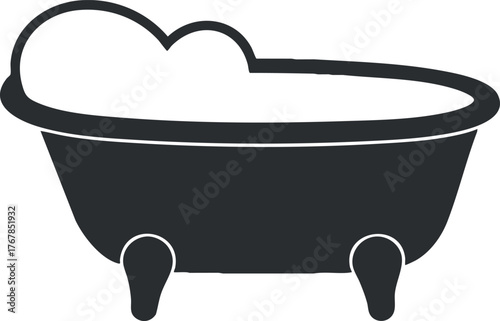 A minimalist illustration of a classic bathtub with a foam design for relaxation and comfort.