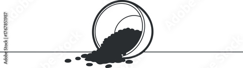Illustration of a spilled container of black beans on a white background.