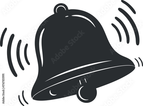 A black and white illustration of a ringing bell symbolizing alert and notification.