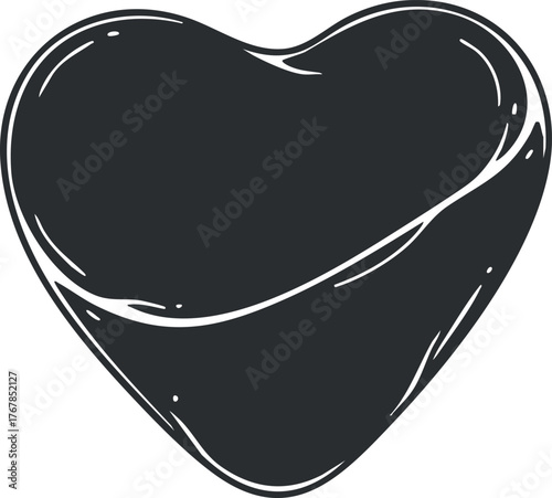 A simple black heart shape symbol representing love and affection in a minimalist design.