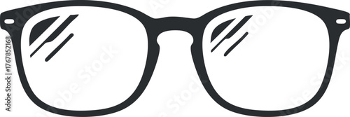 A minimalist illustration of stylish black glasses representing modern eyewear and optical accessories.