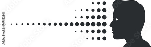 Silhouette of a person's profile with dots representing communication and thought processes.