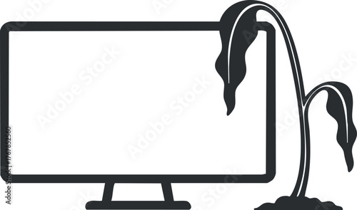 A creative illustration of a computer monitor with a plant growing out of it symbolizing nature and technology.