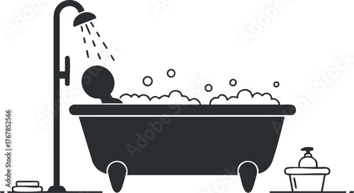 A minimalist illustration of a person enjoying a relaxing bath in a stylish bathtub.
