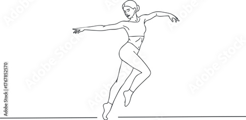 Stylized line art illustration of a graceful female dancer in mid-performance.
