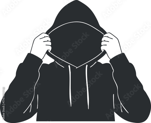 A silhouette of a person wearing a hoodie, emphasizing anonymity and urban fashion style.