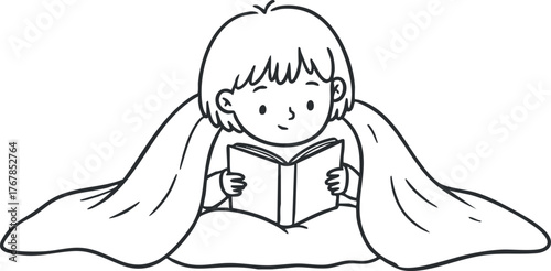 A cozy child reading a book under a blanket, embodying comfort and imagination.