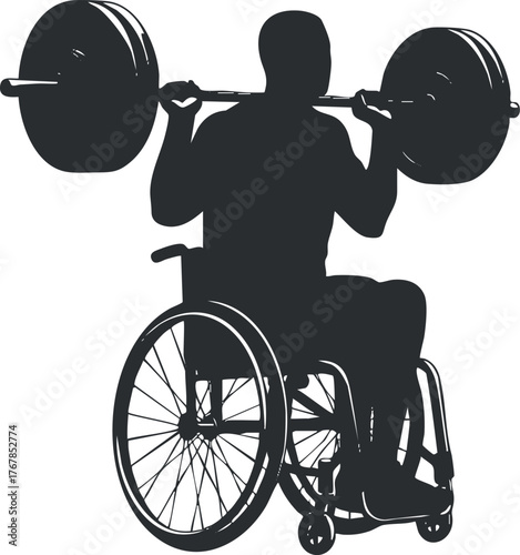 A determined athlete in a wheelchair lifting a barbell, showcasing strength and resilience in fitness.