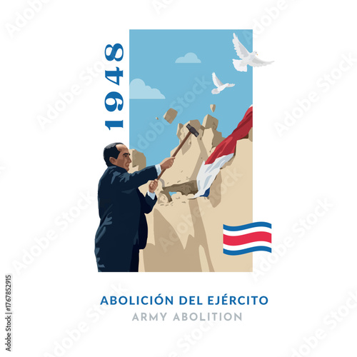 VECTORS. Editable banner for the Army Abolition Day in Costa Rica, December 1. Historic act led by President Jose Figueres Ferrer