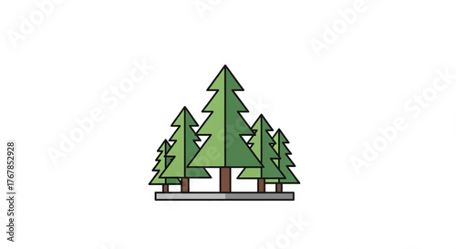 Group of evergreen trees in a minimalist style illustration on a white background
