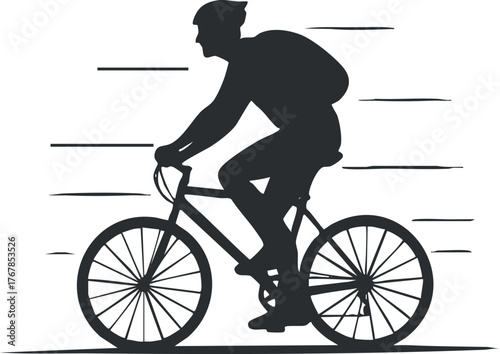 Silhouette of a cyclist riding a bicycle with a sense of motion and speed.