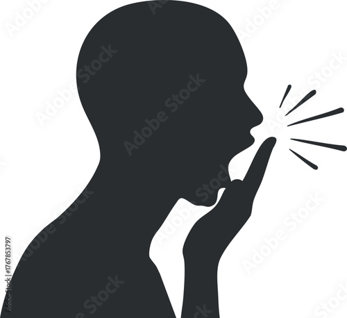 Silhouette of a person shushing with finger to lips illustrating the concept of silence.