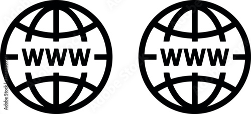 Two globes with WWW inside symbolize global internet connectivity and web access.