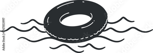 A simple illustration of a float ring on water waves ideal for summer and pool activities.