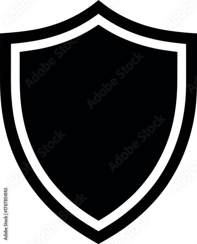 A black shield symbol with a white border represents security and protection.