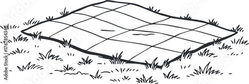 A checkered picnic blanket spread on green grass, ideal for outdoor relaxation and gatherings.