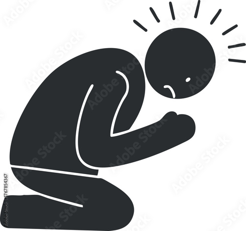A minimalist illustration depicting a kneeling figure expressing deep sadness and despair.