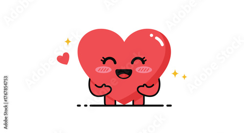 Cute red heart character with blushing cheeks and sparkling stars, representing love and joy.