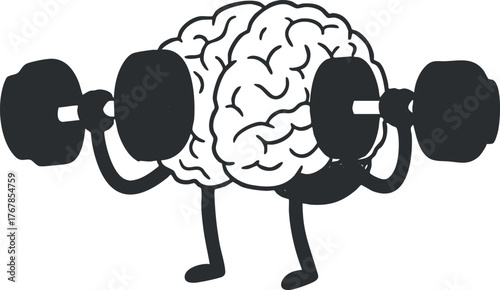 A cartoon brain lifting weights symbolizing mental fitness and strength training for overall wellness.