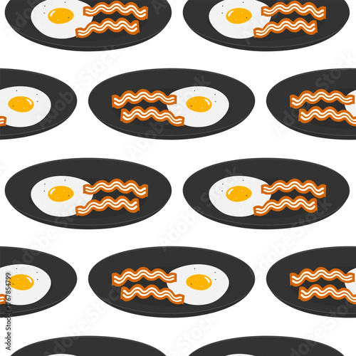Seasoned Egg and Bacon Stripes on Plate Seamless Pattern Traditional Breakfast Backdrop Design idea