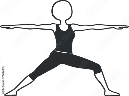 Illustration of a person practicing yoga in warrior pose for fitness and relaxation.