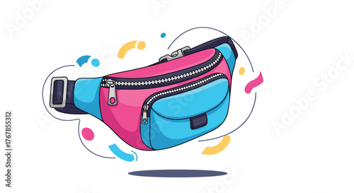 Colorful fanny pack illustration with whimsical decorative elements on a white background, perfect for modern design needs.