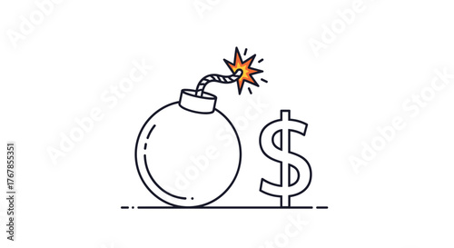 A bomb with a lit fuse is next to a dollar sign, symbolizing a potential financial crisis or unstable investment environment.