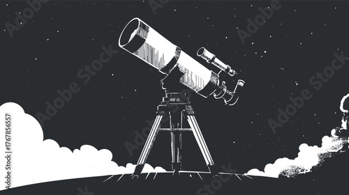 A detailed illustration of a telescope set against a starry night sky, perfect for astronomy enthusiasts.