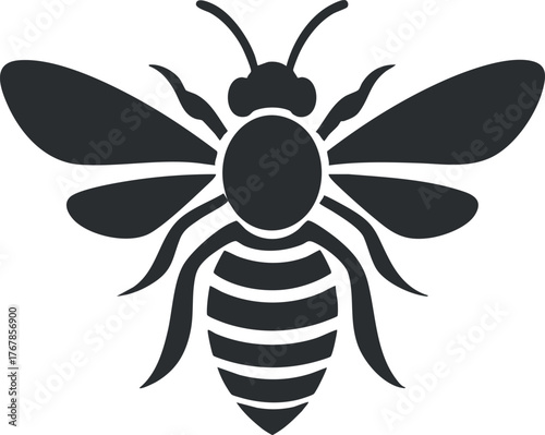 Stylized black silhouette of a bee representing nature and pollination in ecosystems.