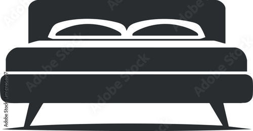 A minimalist illustration of a modern bed with pillows and a stylish design.