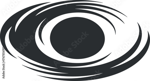 A stylized graphic representation of a hurricane or cyclone with swirling wind patterns.