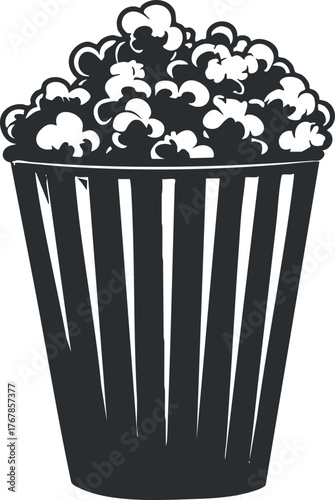 A classic striped bucket filled with delicious popcorn, perfect for movie nights and snacks.