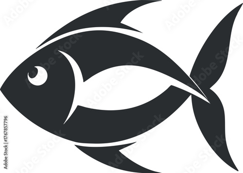 Stylized black fish illustration ideal for aquatic themes and marine life representations