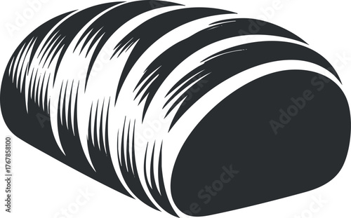 A stylized illustration of a freshly baked loaf of bread ideal for bakery and food themes.