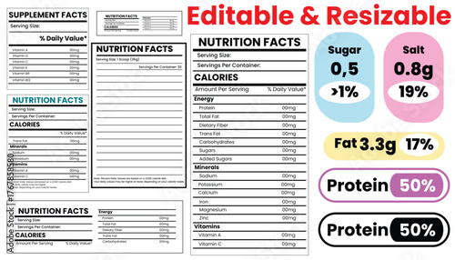 nutrition facts, vitamin facts,  supplement facts, nutrition fact template, food label, supplement label