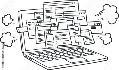 A laptop displaying multiple open webpages symbolizing digital connectivity and online browsing activity