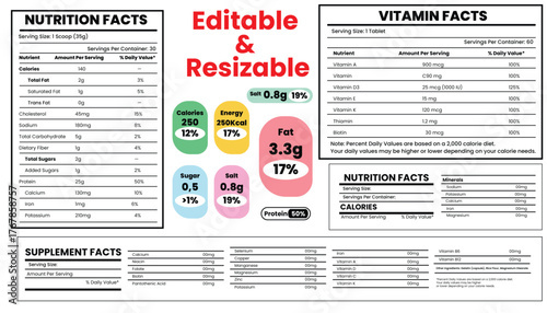 nutrition facts, vitamin facts,  supplement facts, nutrition fact template, food label, supplement label