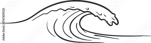 Minimalist line art illustration of a wave capturing the essence of ocean tranquility and movement.