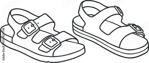 A pair of outline sandals featuring buckles and a casual design suitable for summer wear.