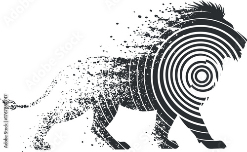 Stylized silhouette of a lion with a dynamic abstract design representing strength and power.